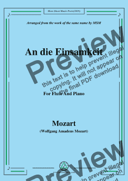 page one of Mozart-An die einsamkeit,for Flute and Piano