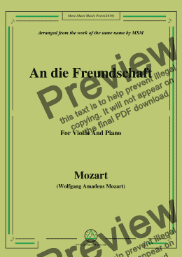 page one of Mozart-An die freundschaft,for Violin and Piano