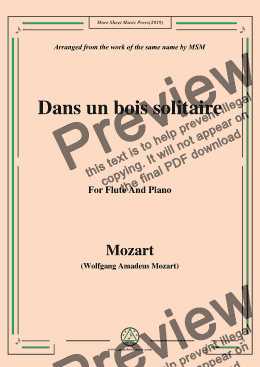 page one of Mozart-Dans un bois solitaire,for Flute and Piano