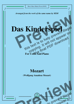 page one of Mozart-Das kinderspiel,for Cello and Piano