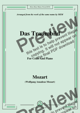 page one of Mozart-Das traumbild,for Cello and Piano