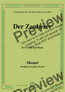 page one of Mozart-Der zauberer,for Violin and Piano