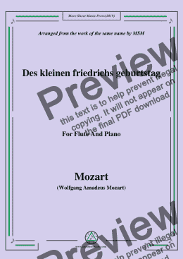 page one of Mozart-Des kleinen friedrichs geburtstag,for Flute and Piano