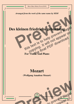 page one of Mozart-Des kleinen friedrichs geburtstag,for Violin and Piano