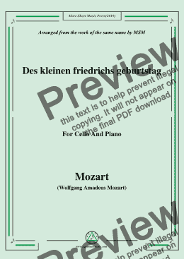page one of Mozart-Des kleinen friedrichs geburtstag,for Cello and Piano