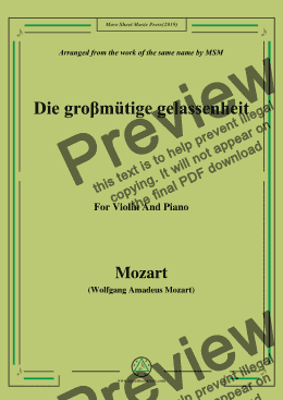 page one of Mozart-Die groβmütige gelassenheit,for Violin and Piano