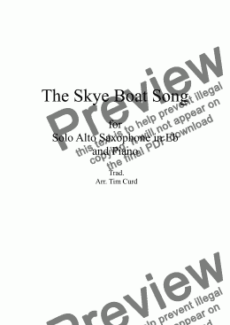 page one of The Skye Boat Song. For Solo Alto Saxophone and Piano