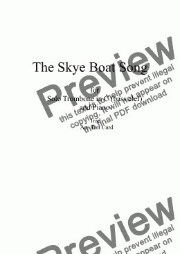 page one of The Skye Boat Song. For Solo Trombone in C (bass clef) and Piano