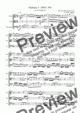 page one of Sinfonia 7 - BWV 793 - arr. for String trio