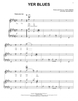 page one of Yer Blues (Piano, Vocal & Guitar Chords (Right-Hand Melody))