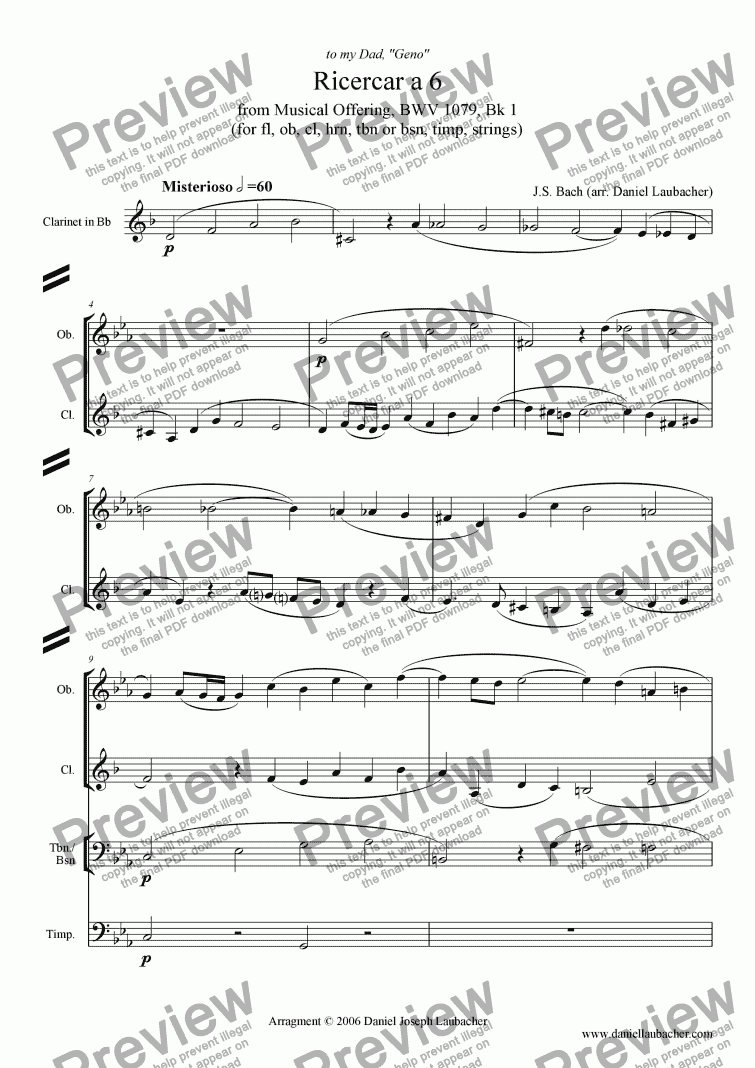 page one of Ricercar a 6 by J.S. Bach (arr. for Orchestra)