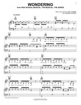 page one of Wondering (from High School Musical: The Musical: The Series) (Piano, Vocal & Guitar Chords (Right-Hand Melody))