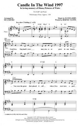 page one of Candle In The Wind (arr. Ed Lojeski) (SAB Choir)