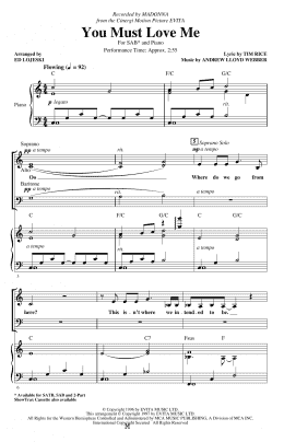 page one of You Must Love Me (from Evita) (arr. Ed Lojeski) (SAB Choir)