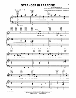 page one of Stranger In Paradise (Piano, Vocal & Guitar Chords (Right-Hand Melody))
