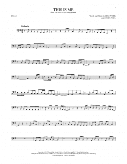 page one of This Is Me (from The Greatest Showman) (Cello Solo)