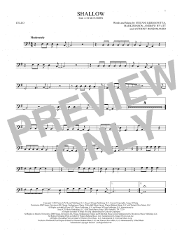 page one of Shallow (from A Star Is Born) (Cello Solo)