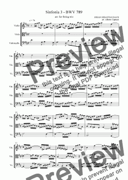 page one of Sinfonia 3 - BWV 789 - arr. for String trio