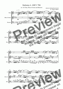 page one of Sinfonia 4 - BWV 790 - arr. for Flute, Oboe d’Amore and Bassoon
