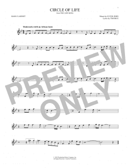 page one of Circle Of Life (from The Lion King) (Bass Clarinet Solo)