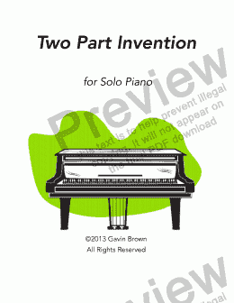 page one of Two Part Invention for Piano Solo