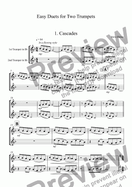 page one of Easy Duets for Two Trumpets   1. Cascades