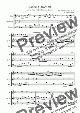page one of Sinfonia 2 - BWV 788 - arr. for Flute, English Horn and Bassoon