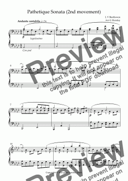 page one of Pathetique Sonata(slow mvt) for piano by Beethoven- Easier version