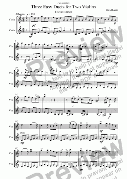 page one of Three Easy Duets for Two Violins