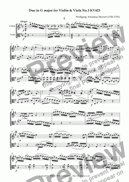page one of Duo in G major for Violin & Viola No.1 KV423