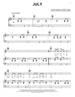page one of July (Piano, Vocal & Guitar Chords (Right-Hand Melody))