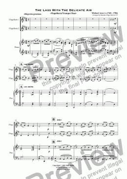page one of The Lass With The Delicate Air - Flugelhorn/Trumpet Duet with Piano accompaniment