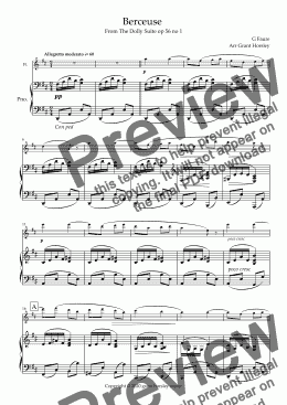page one of Berceuse from the Dolly suite -G Faure- Flute and Piano-Intermediate