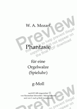 page one of Mozart, Phantasie für eine Orgelwalze (2fl, kl) nach KV 608