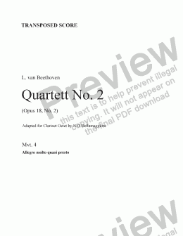 page one of Beethoven String Quartet No. 2 (Mvt. 4) Transp. score