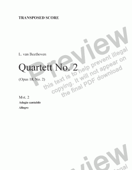 page one of Beethoven String Quartet No. 2 (Mvt. 2) Transp. score