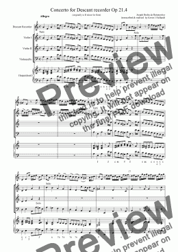 page one of Concerto for Descant recorder Op 21.4