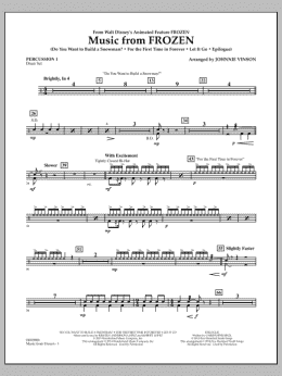 page one of Music from "Frozen" - Percussion 1 (Concert Band: Flex-Band)