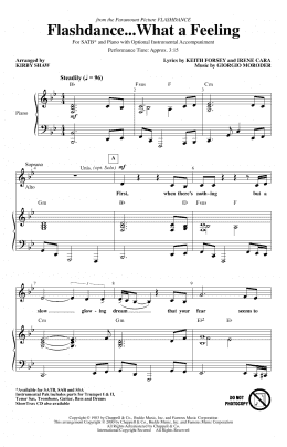 page one of Flashdance...What A Feeling (from Flashdance) (arr. Kirby Shaw) (SATB Choir)