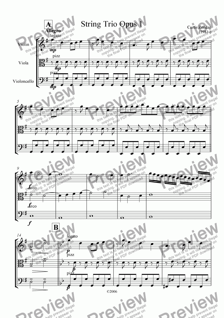 page one of String Trio Opus 1