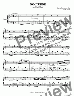 page one of Nocturne in B flat major - Szymanowska