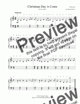 page one of Christmas Day is Come - for easy piano