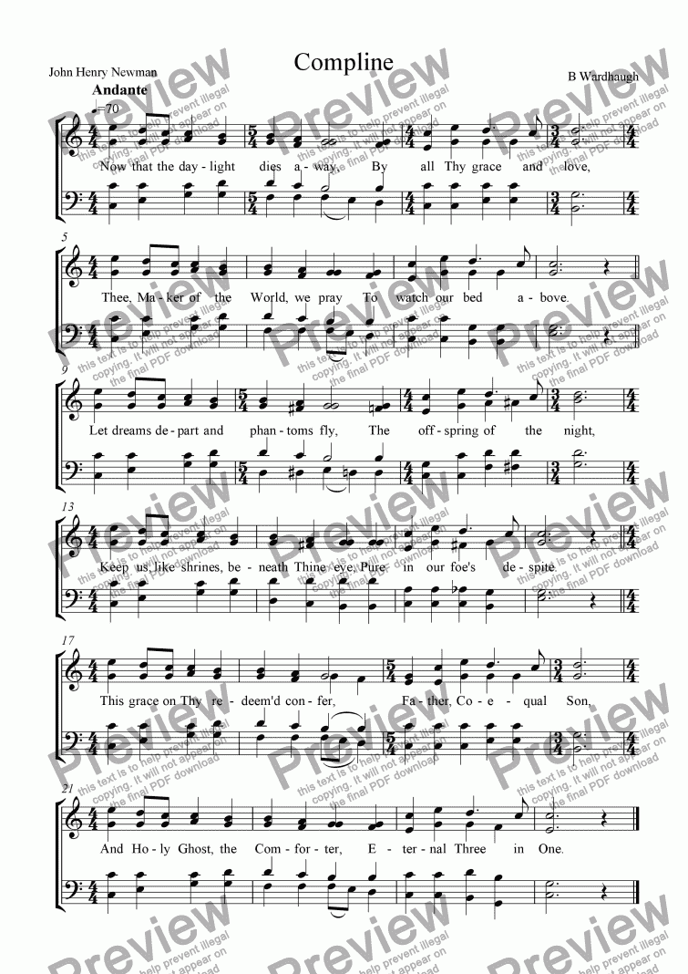 page one of Compline (Now that the daylight dies away) (SATB)