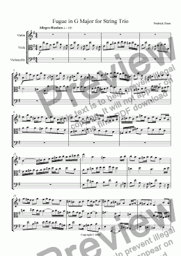 page one of Fugue in G Major for String Trio