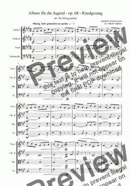 page one of Album für die Jugend - op. 68 - Rundgesang - arr. for String quartet
