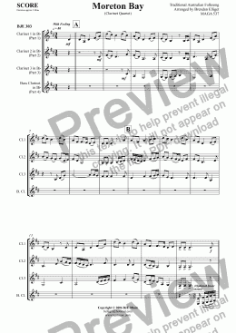 page one of Moreton Bay - Clarinet Quartet