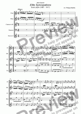 page one of Joplin - Elite Syncopation (Wind quintet)