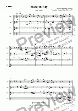 page one of Moreton Bay - Flute Quartet