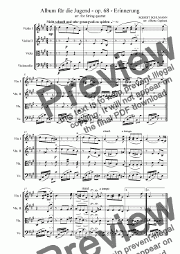 page one of Album für die Jugend - op. 68 - Erinnerung - arr. for String quartet