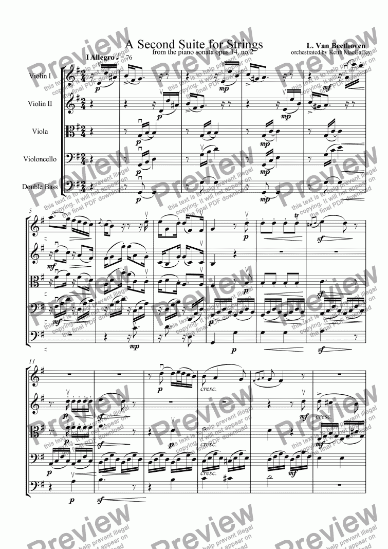 page one of Beethoven: A Second Suite for Strings  I Allegro